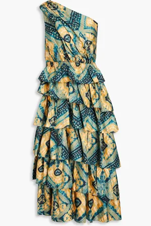 ULLA JOHNSON Auryn one-shoulder printed silk-twill midi dress - Yellow - US 6
