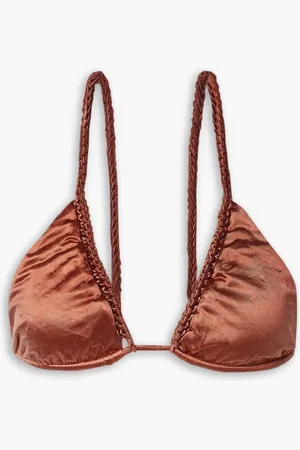 Isa Boulder Chain metallic stretch-satin triangle bikini top - Metallic - XXL