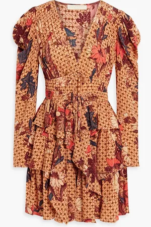 ULLA JOHNSON Oni ruffled printed silk crepe de chine mini dress - Orange - US 0
