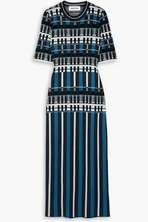 Partow Kinsley silk and wool-blend jacquard midi dress - Blue - XS