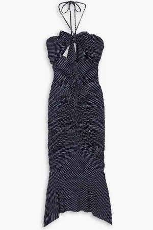 ALEXANDRE VAUTHIER Twist-front polka-dot stretch-jersey halterneck midi dress - Blue - FR 40