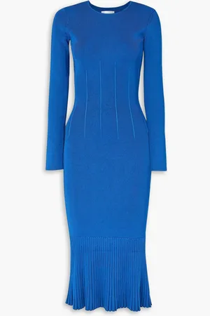 GALVAN Atalanta pleated ribbed-knit midi dress - Blue - M