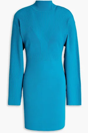Hervé Léger Ribbed-knit mini dress - Blue - M