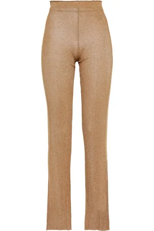 Acne Studios Metallic ribbed-knit flared pants - Brown - S