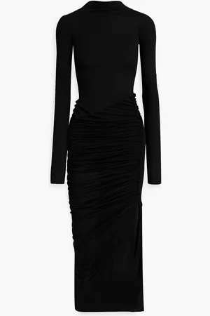 Helmut Lang Cutout ruched jersey turtleneck midi dress - - XXS