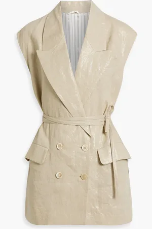 Brunello Cucinelli Double-breasted metallic linen vest - Neutral - IT 42