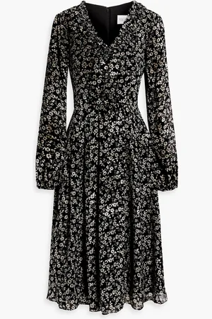 MIKAEL AGHAL Pleated floral-print fil coupé chiffon midi dress - - US 6