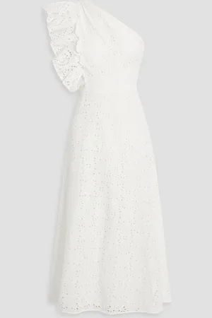 MIKAEL AGHAL One-shoulder ruffled broderie anglaise cotton midi dress - White - US 6