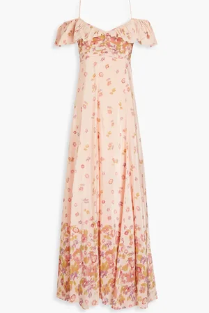by Ti Mo Cold-shoulder floral-print satin maxi dress - Orange - L