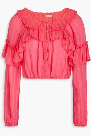 LOVESHACKFANCY Cropped ruffled leopard-jacquard top - - XL