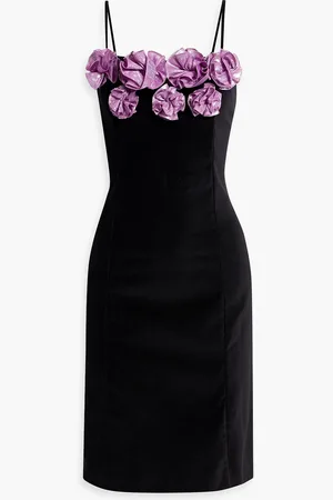 BATSHEVA Gaby floral-appliquéd cotton-velvet mini dress - - US 10