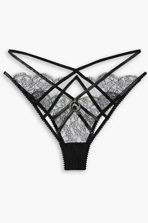 Agent Provocateur Foxie stretch PVC-trimmed cutout embellished Leavers lace briefs - - 5