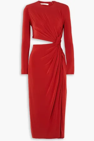 Jason Wu Cutout gathered stretch-jersey midi dress - Red - US 10