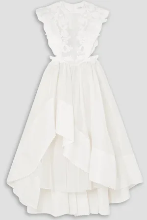 ZIMMERMANN Asymmetric embellished cutout linen and silk-blend gown - White - 3