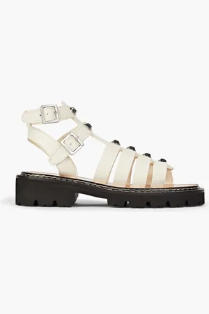 Sandro Studded lizard-effect leather sandals - White - EU 37