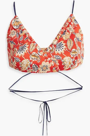 Bec & Bridge Cropped printed silk-satin crepe top - - UK 6