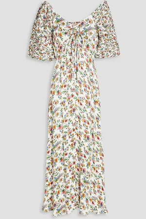 by Ti Mo Off-the-shoulder printed satin-crepe midi dress - - XS