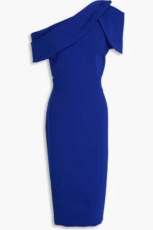 Badgley Mischka Asymmetric draped crepe dress - Blue - US 6