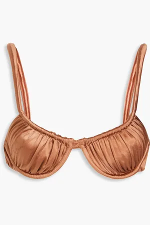 Isa Boulder Twist ruched metallic stretch-satin underwired bikini top - Brown - XL