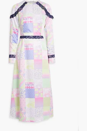 OLIVIA RUBIN Patchwork-effect printed satin midi dress - Purple - UK 10