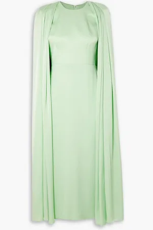 ALEX PERRY Beckett cape-effect satin-crepe midi dress - Green - UK 4