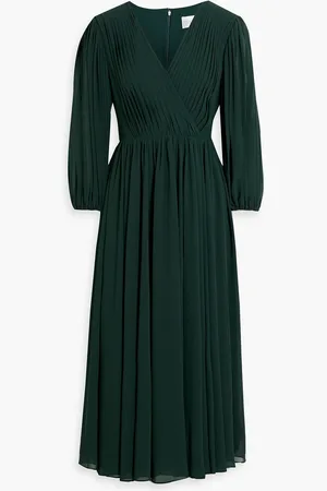 MIKAEL AGHAL Pintucked cutout chiffon midi dress - Green - US 12