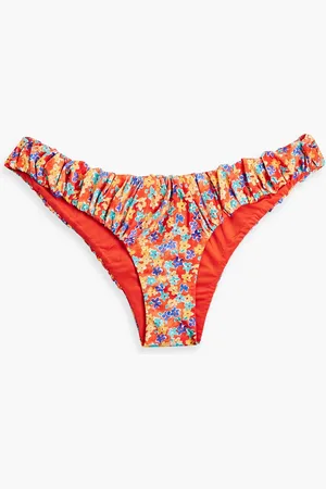 Caroline Constas Leila gathered floral-print low-rise bikini briefs - Red - L
