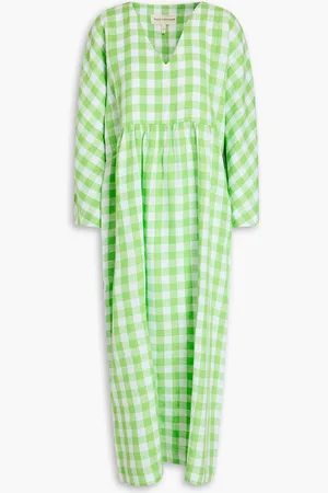 Mara Hoffman Aviva checked hemp midi dress - Green - XXS