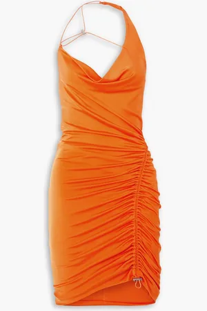 ET OCHS Arya one-shoulder ruched satin-jersey mini dress - Orange - US 6
