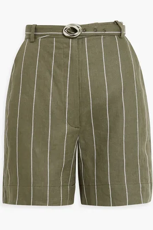 Nicholas Belted striped linen-blend shorts - Green - US 10