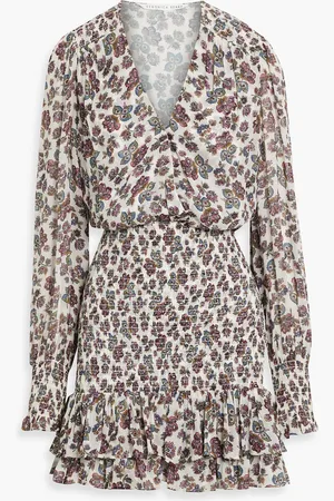 VERONICA BEARD Saera shirred floral-print crepe de chine mini dress - White - US 16