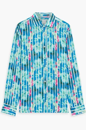 120% Lino Printed linen shirt - Blue - S