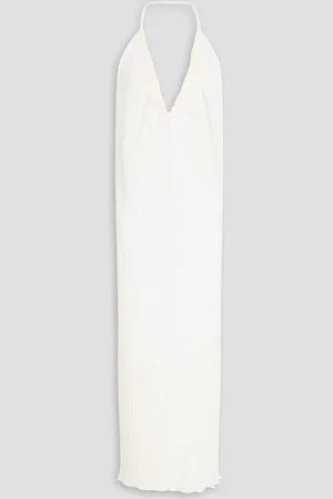 BITE Parchment plissé cotton and silk-blend organza halterneck midi dress - White - UK 10