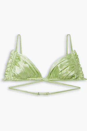 Isa Boulder Petal ruched stretch-satin bikini top - Green - XXL