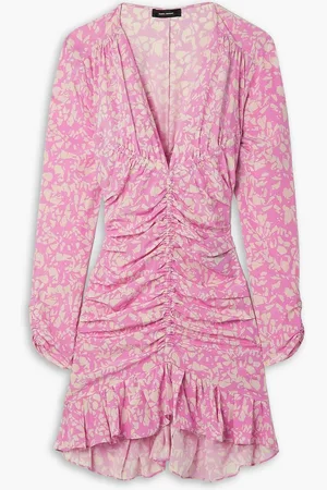 Isabel Marant Lara ruched printed stretch-silk mini dress - - FR 36