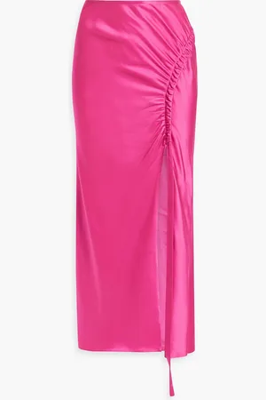 LAPOINTE Ruched satin-crepe midi skirt - Pink - US 12
