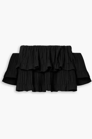 BRANDON MAXWELL Off-the-shoulder tiered poplin top - - US 0