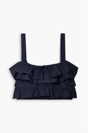 Jason Wu Cropped ruffled cotton-poplin top - Blue - US 8