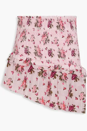 LOVESHACKFANCY Varana asymmetric floral-print cotton mini skirt - Pink - S
