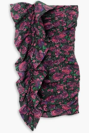 ROTATE Layla strapless ruffled sequined floral-print mesh mini dress - Purple - DE 34