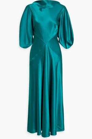 Roksanda Cutout draped silk-satin midi dress - Blue - UK 16