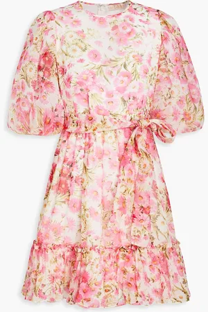 by Ti Mo Gathered floral-print organza mini dress - - M