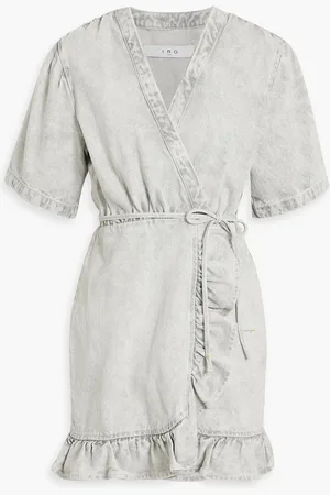IRO Mazargue ruffled denim mini wrap dress - Gray - FR 36