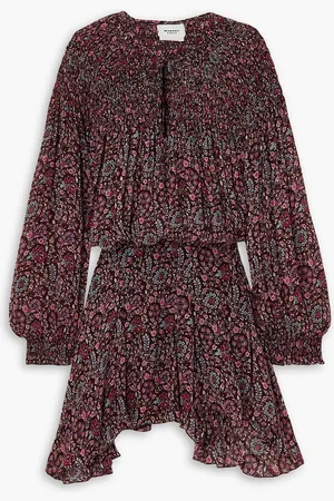 Marant Etoile Noanne shirred floral-print georgette mini dress - Burgundy - FR 42