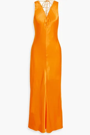Frame Lace-up satin-jacquard maxi dress - Yellow - M