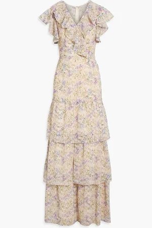 MIKAEL AGHAL Tiered floral-print broderie anglaise maxi dress - Purple - US 2