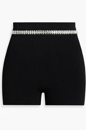 Paco rabanne Crystal-embellished ribbed-knit shorts - - M