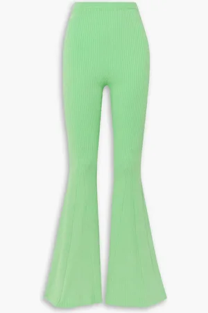 Self-Portrait Ribbed-knit flared pants - Green - UK 6