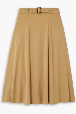 VERONICA BEARD Arwen belted pleated linen-blend midi skirt - Brown - US 0