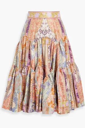 ZIMMERMANN Printed tiered silk-twill skirt - Purple - 1
